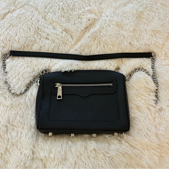 Rebecca Minkoff Avery Saffiano Black Leather Crossbody Bag - Picture 9 of 14